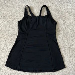 Black Lululemon racer-back tank with built-in bra, size 6